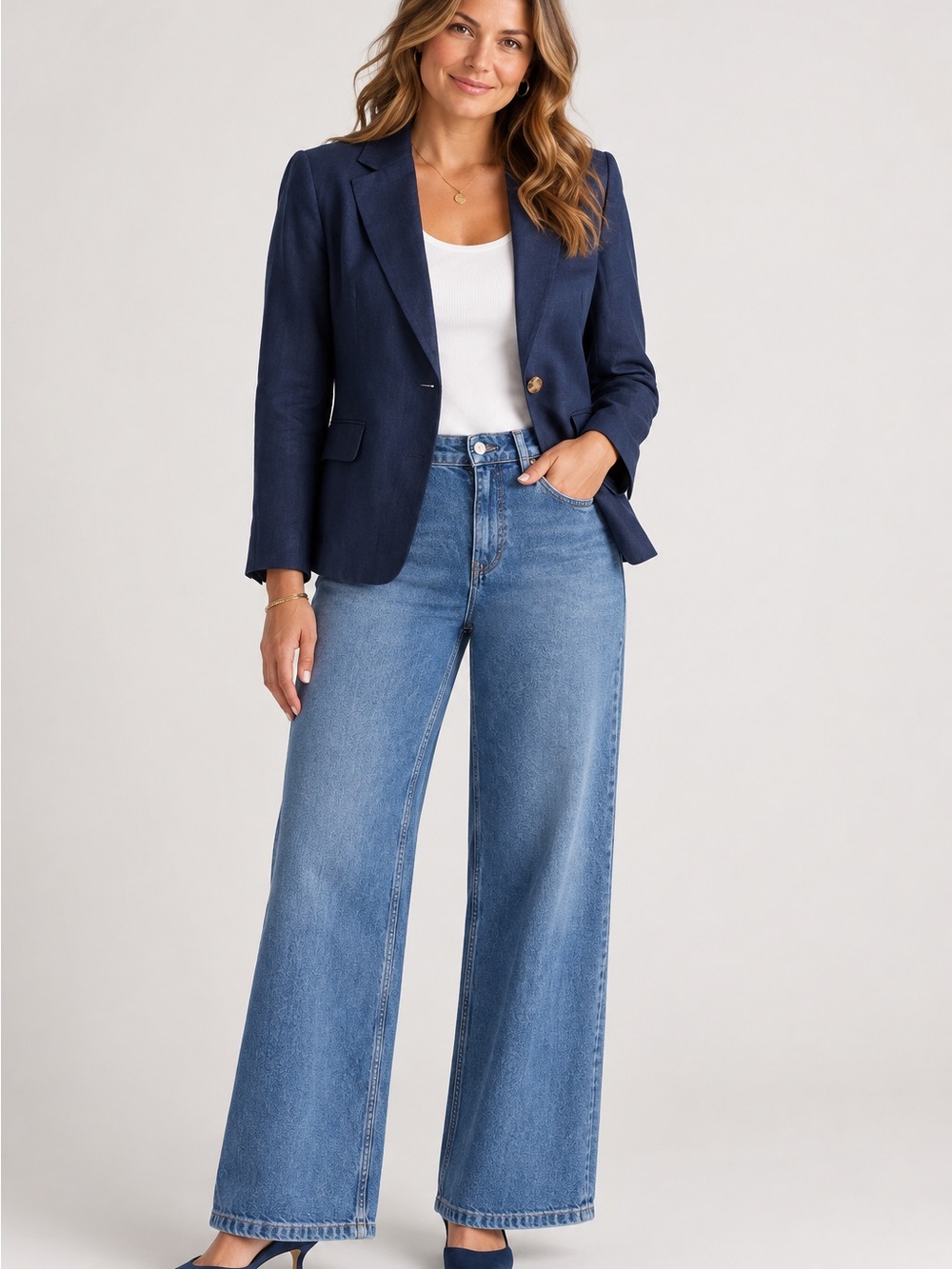 Quince Navy Single-Button Blazer